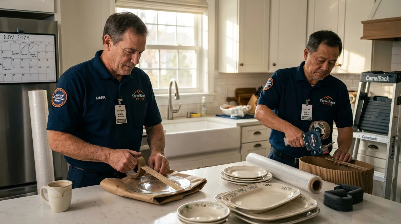 Professional crew packing kitchen dishware in Pine Level, NC